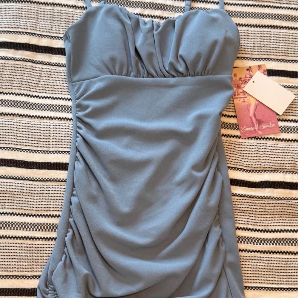 Dry Goods Blue Ruched Dress